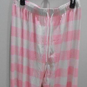 Women's Pink & White Plaid Baggy Loungers PJ Pants Elastic Drawstring Waist-Lg